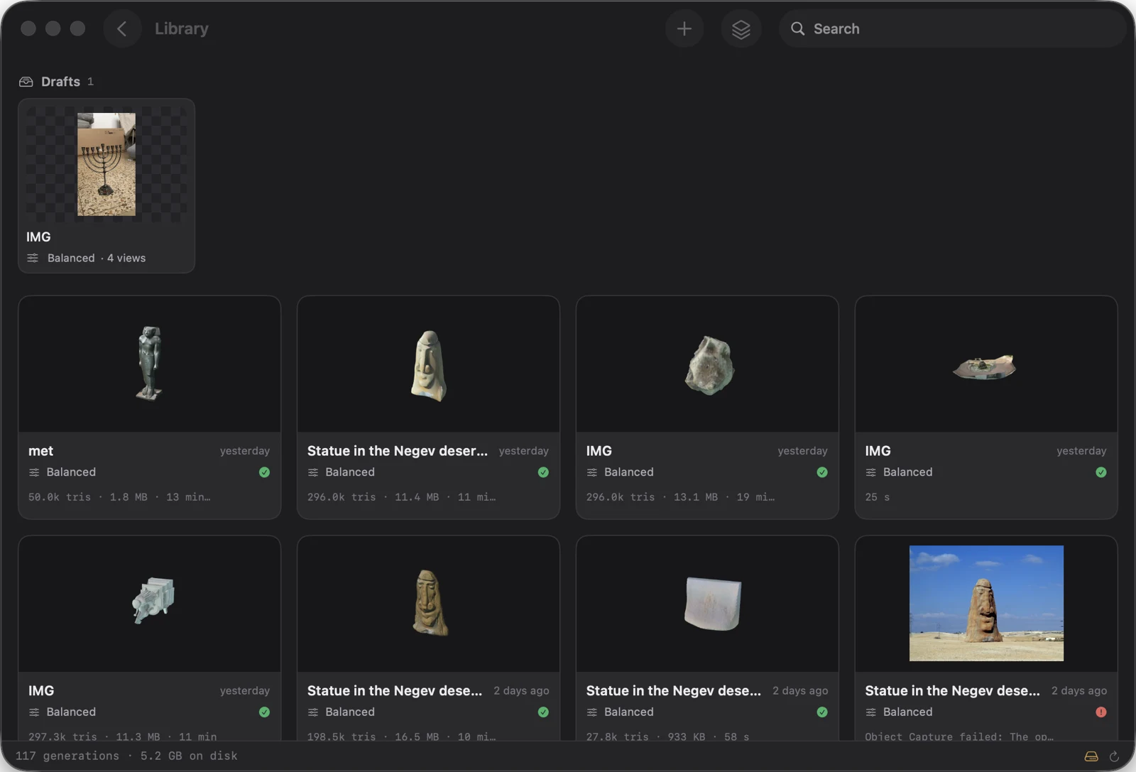 3D Mate library - all your generations with drafts, sizes, and timings