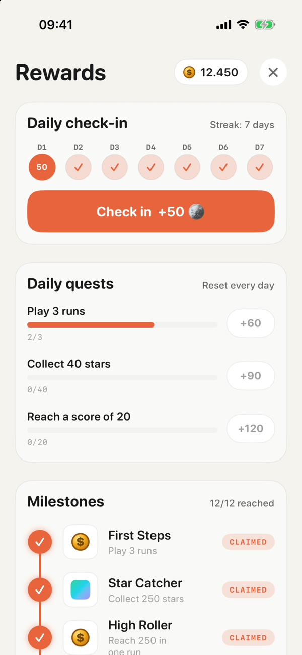 90° Game daily rewards and quests